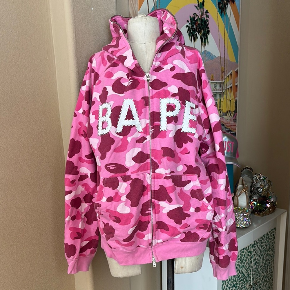 Swarovski BAPE Logo Pink Camo A Bathing Ape Hoodie